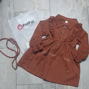 Pat Pat Rust Brown Ruffled Button-Front Dress Size 100